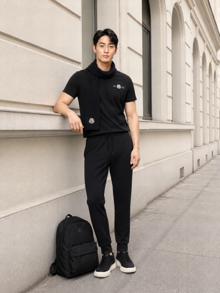 Moncler black tshirt tapered joggers sneakers