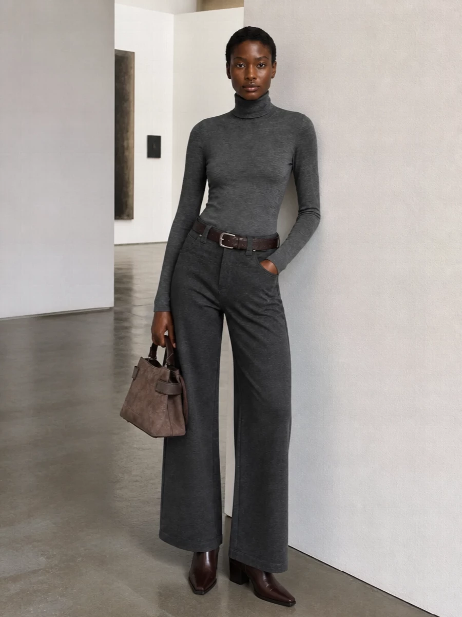 Brunello cucinelli charcoal wide leg trousers outfit