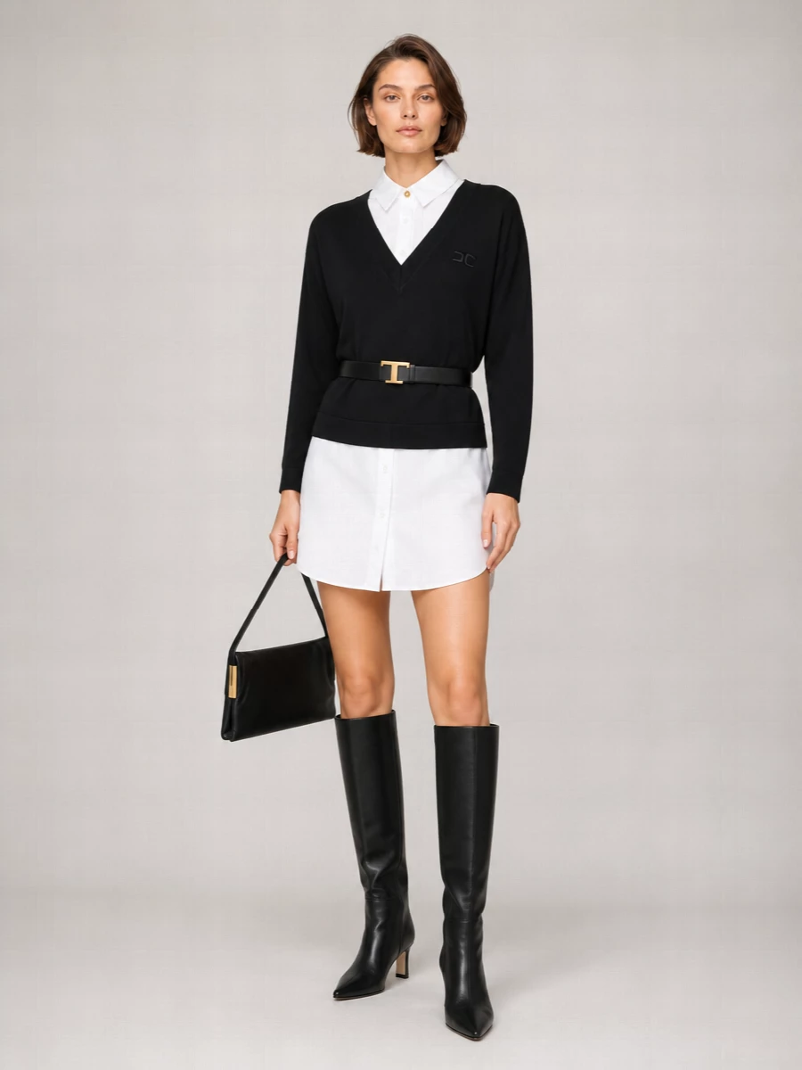 Elisabetta Franchi Dress With Contrast Collar And V-Neckline