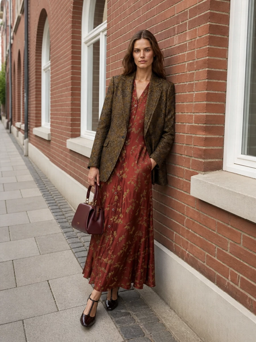 Dries van noten floral blazer red maxi dress