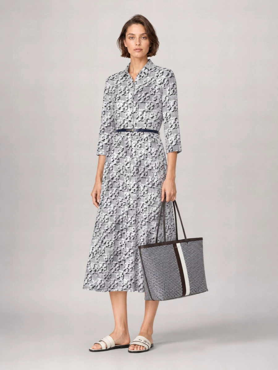 Tory Burch Silk Printed 3/4-Sleeve Midi Dress