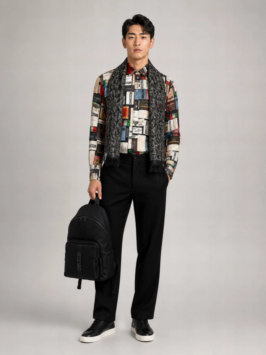 Moschino Silk Printed Long-Sleeve Shirt