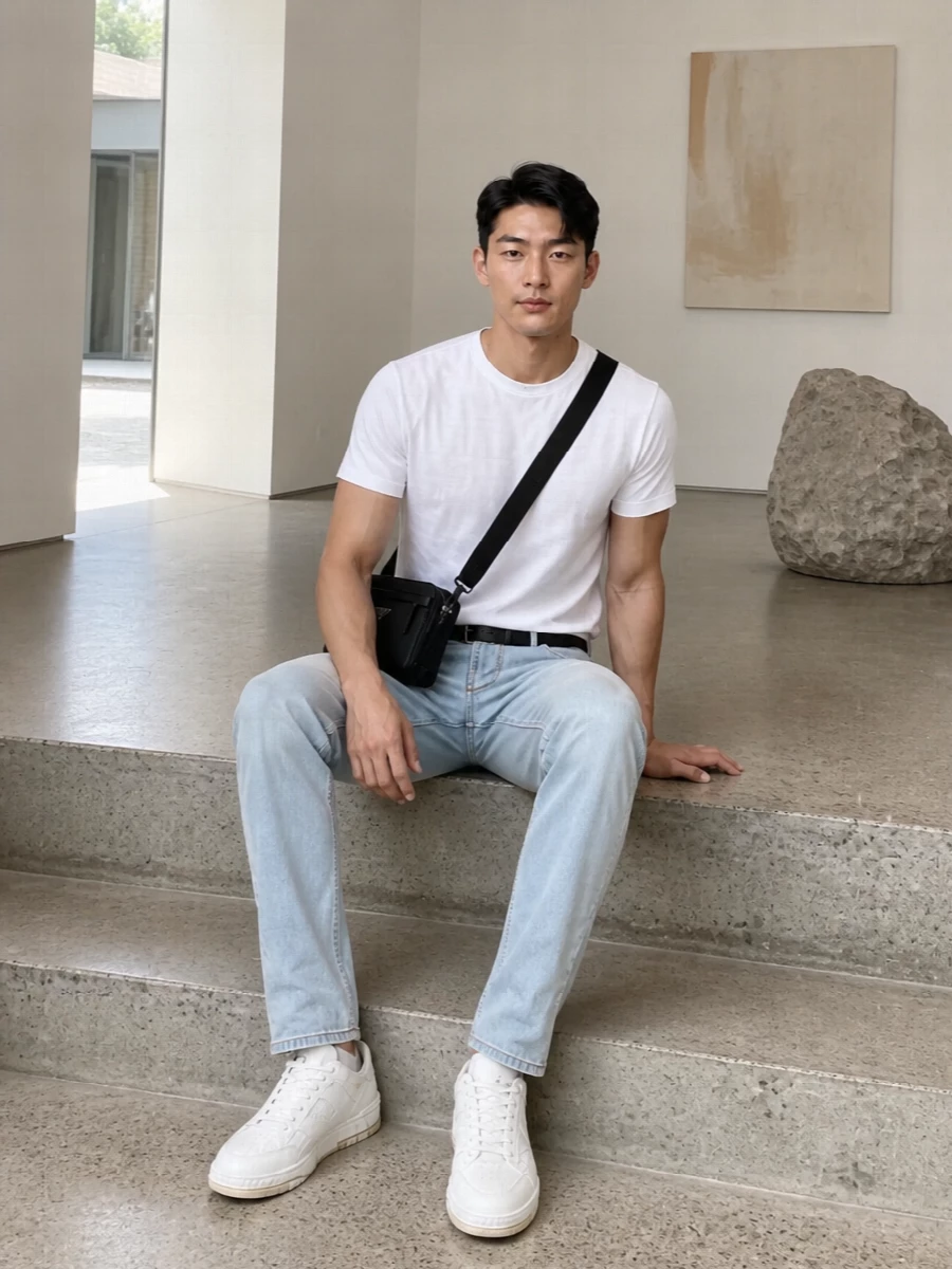 Emporio armani jeans white tee axel arigato sneakers