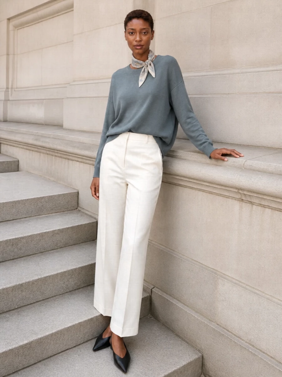 Alysi knit ivory wide leg trousers jil sander bag