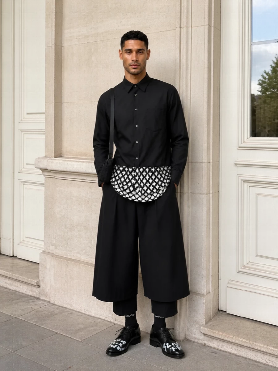 Comme des garcons layered black shirt trouser
