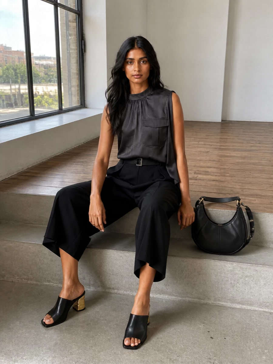 Sacai black culottes asymmetric top heels