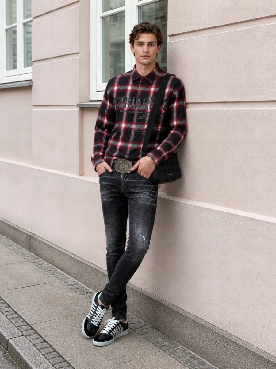 Dsquared2 plaid shirt black skinny jeans outfit
