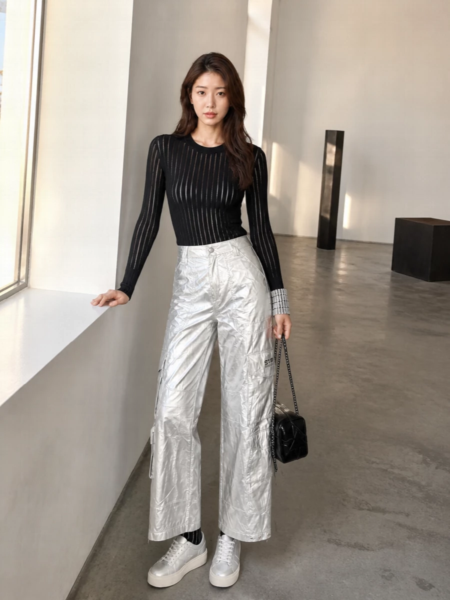 Golden goose silver cargo black crystal knit outfit