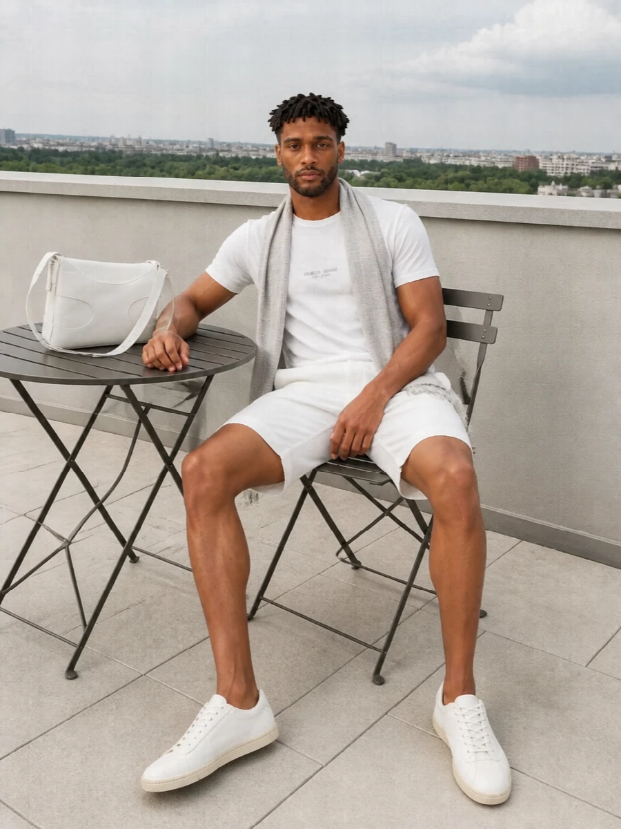 Giorgio armani white tee tailored shorts outfit