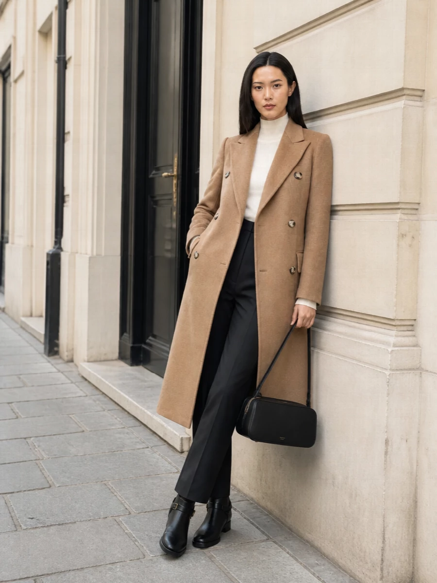 Sportmax camel coat trouser outfit minimalist