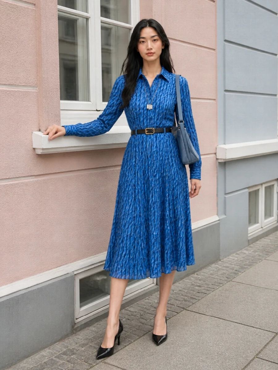 Balenciaga blue shirt dress outfit pumps