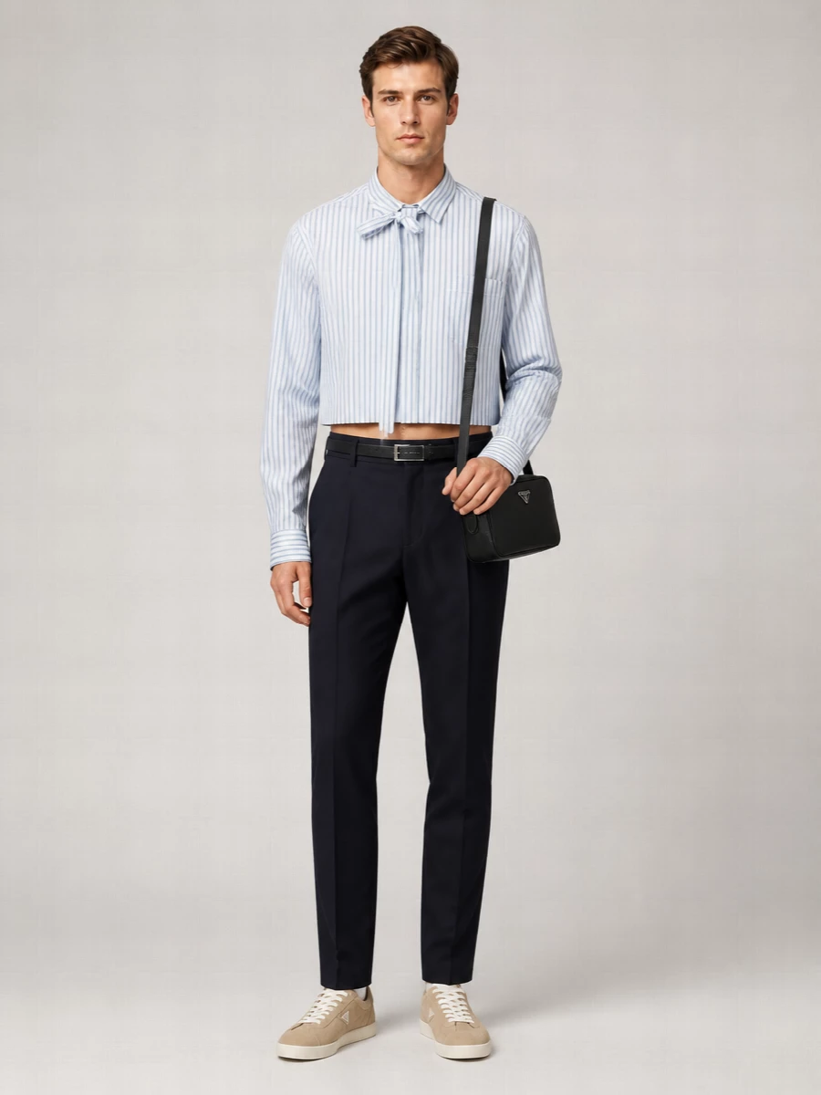 Prada Striped Cropped Cotton Poplin Shirt