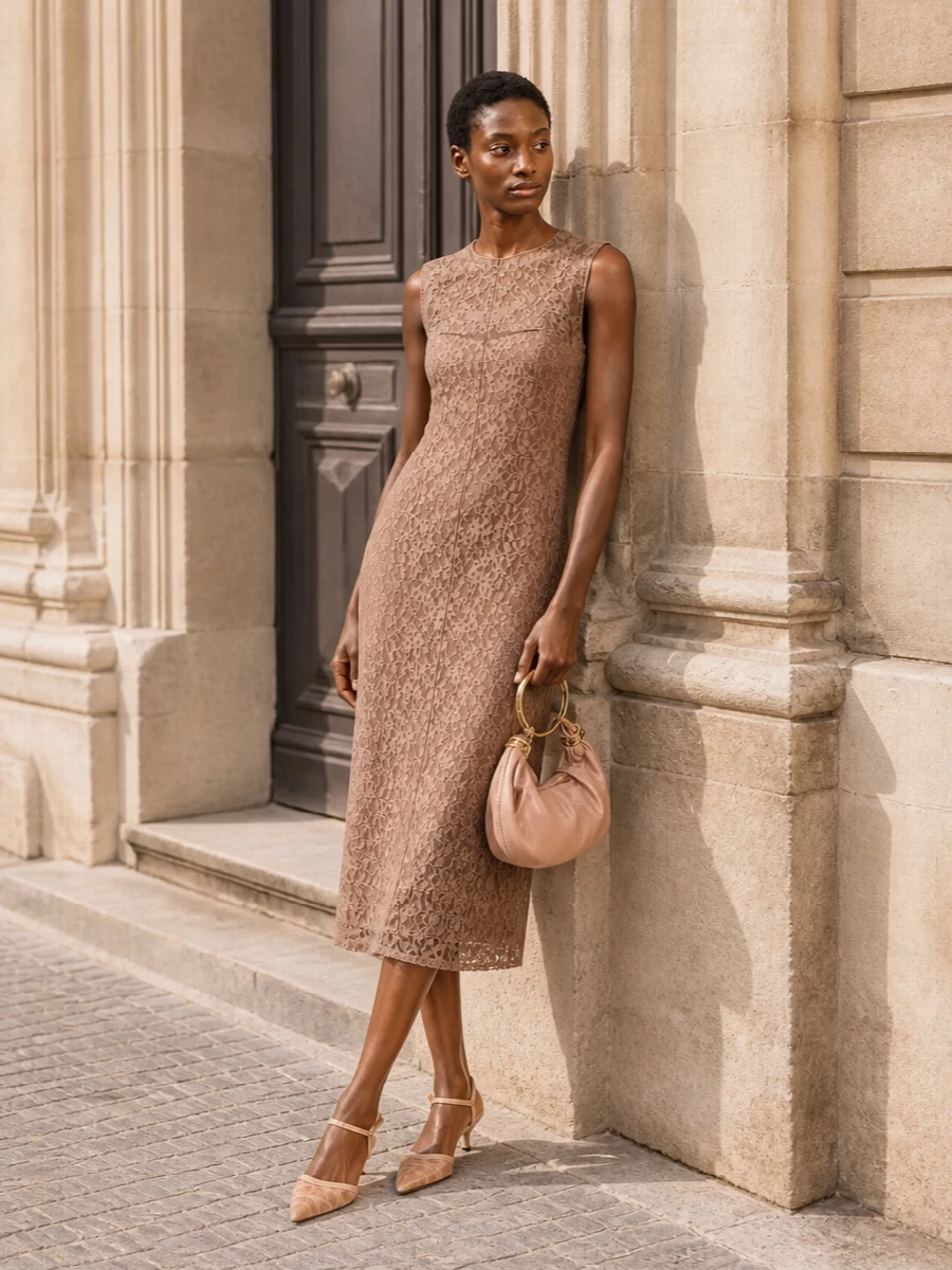 Fendi lace sheath dress nude kitten heels