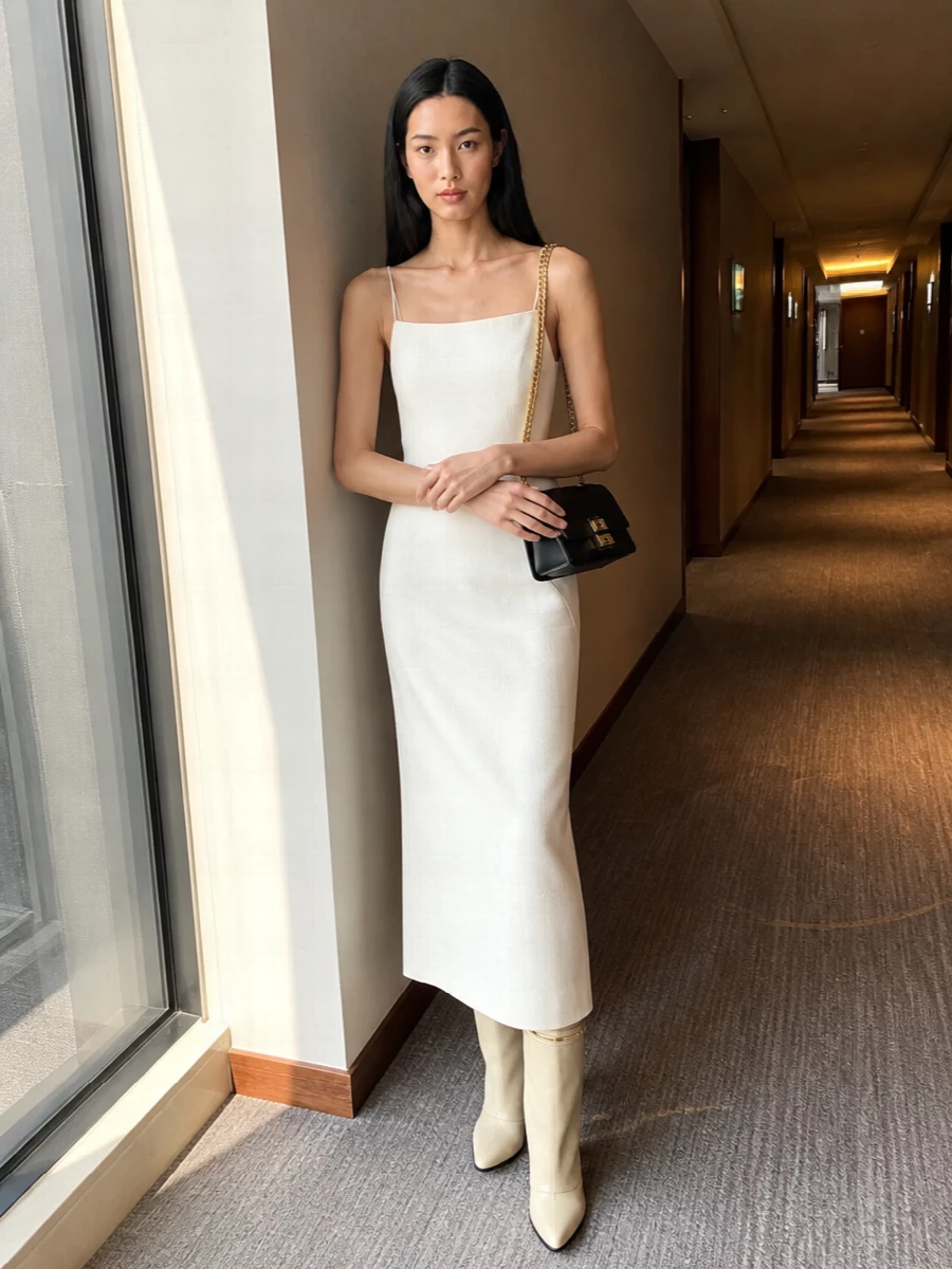 Givenchy ivory column dress beige knee boots