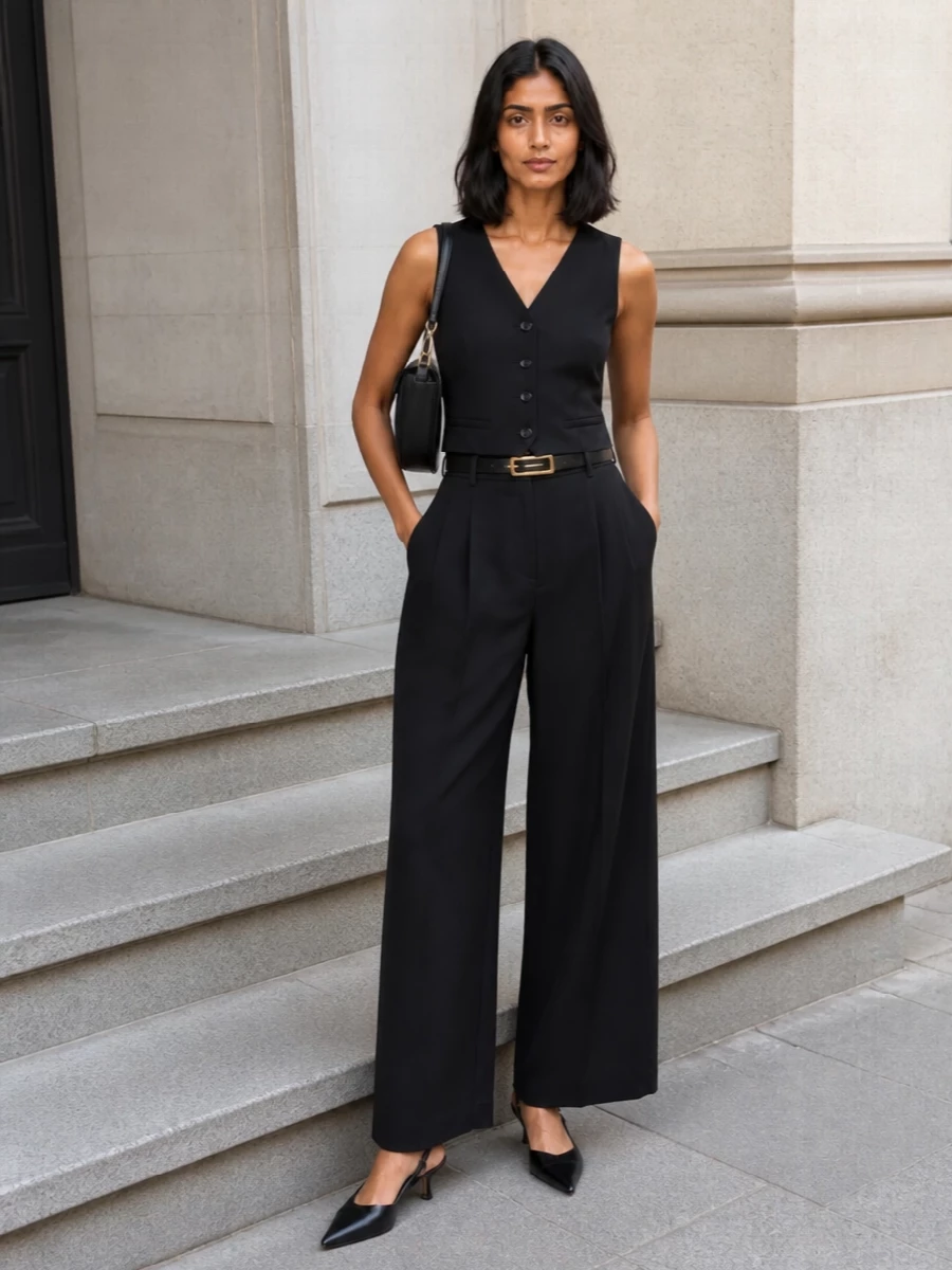 Frankie shop waistcoat black wide leg trousers