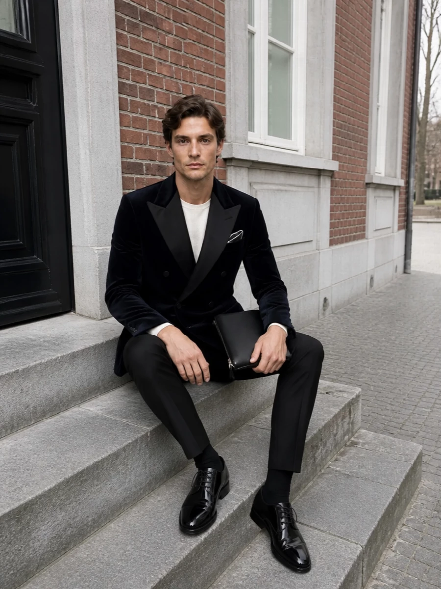 Tagliatore velvet dinner jacket black tux trousers