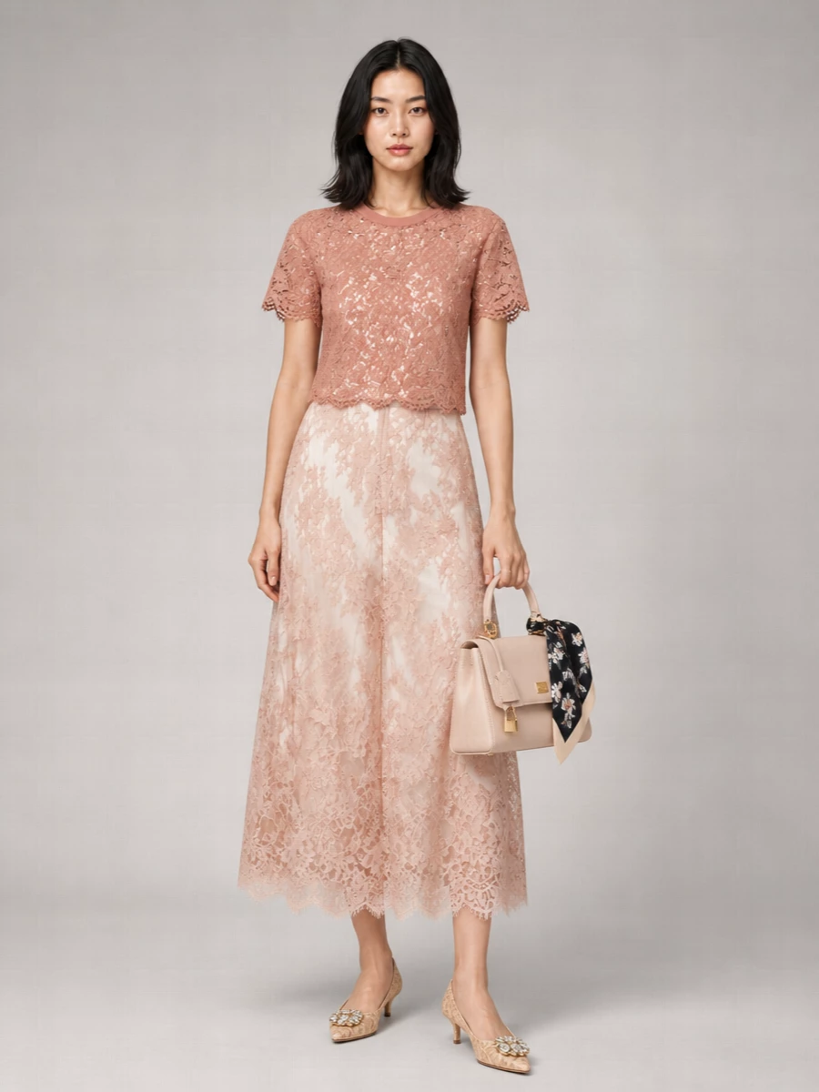 Dolce&Gabbana Lace Short-Sleeve Crew-Neck Top