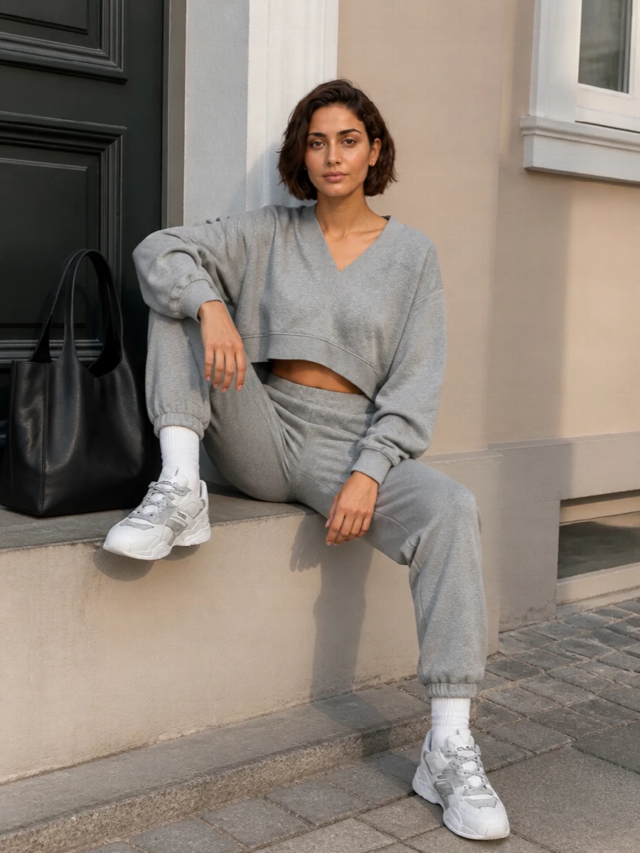 The attico grey track pants outfit sneakers