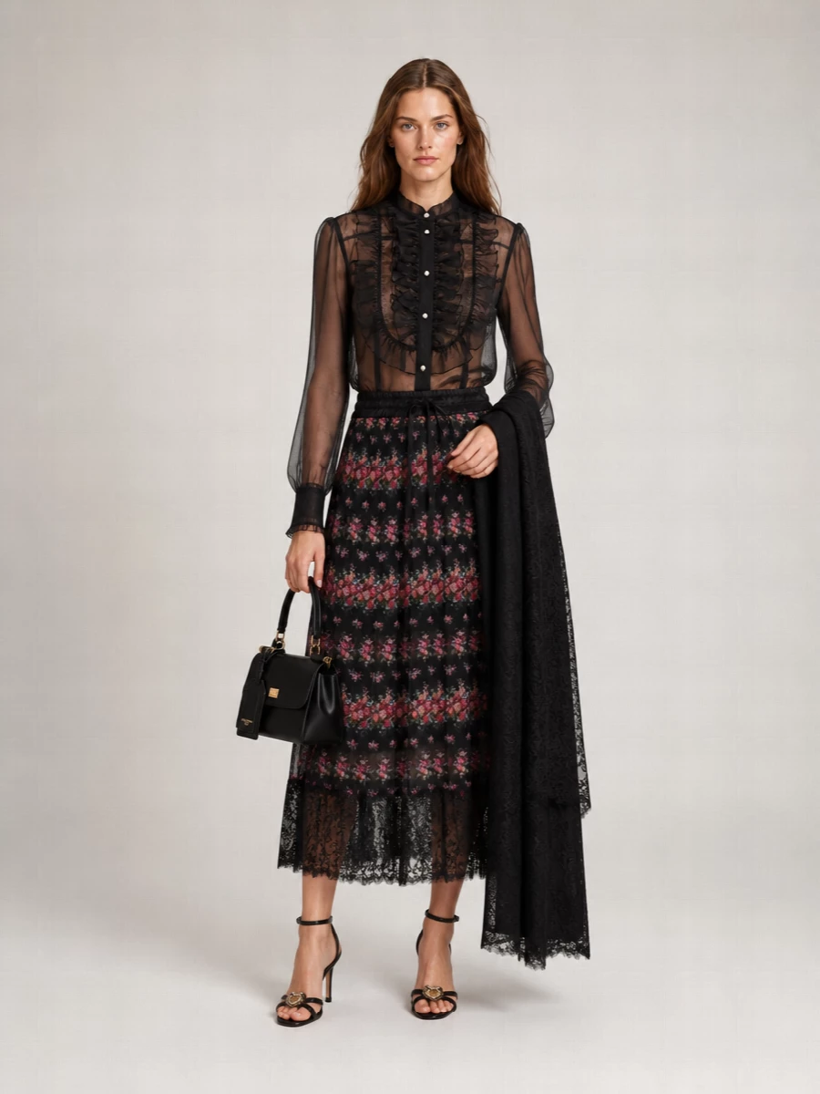 Dolce&Gabbana Silk Ruffled Long-Sleeve Blouse