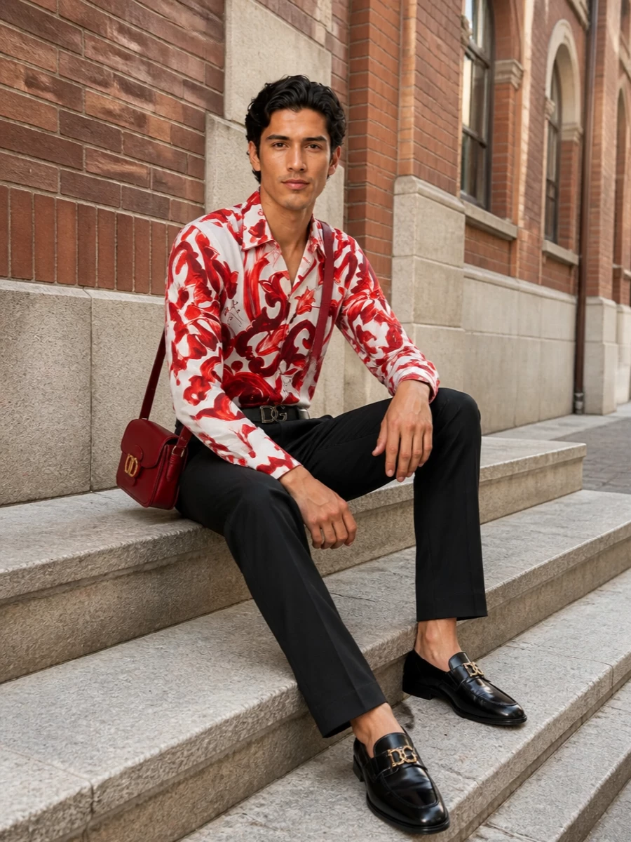 Dolce gabbana red floral shirt black trousers