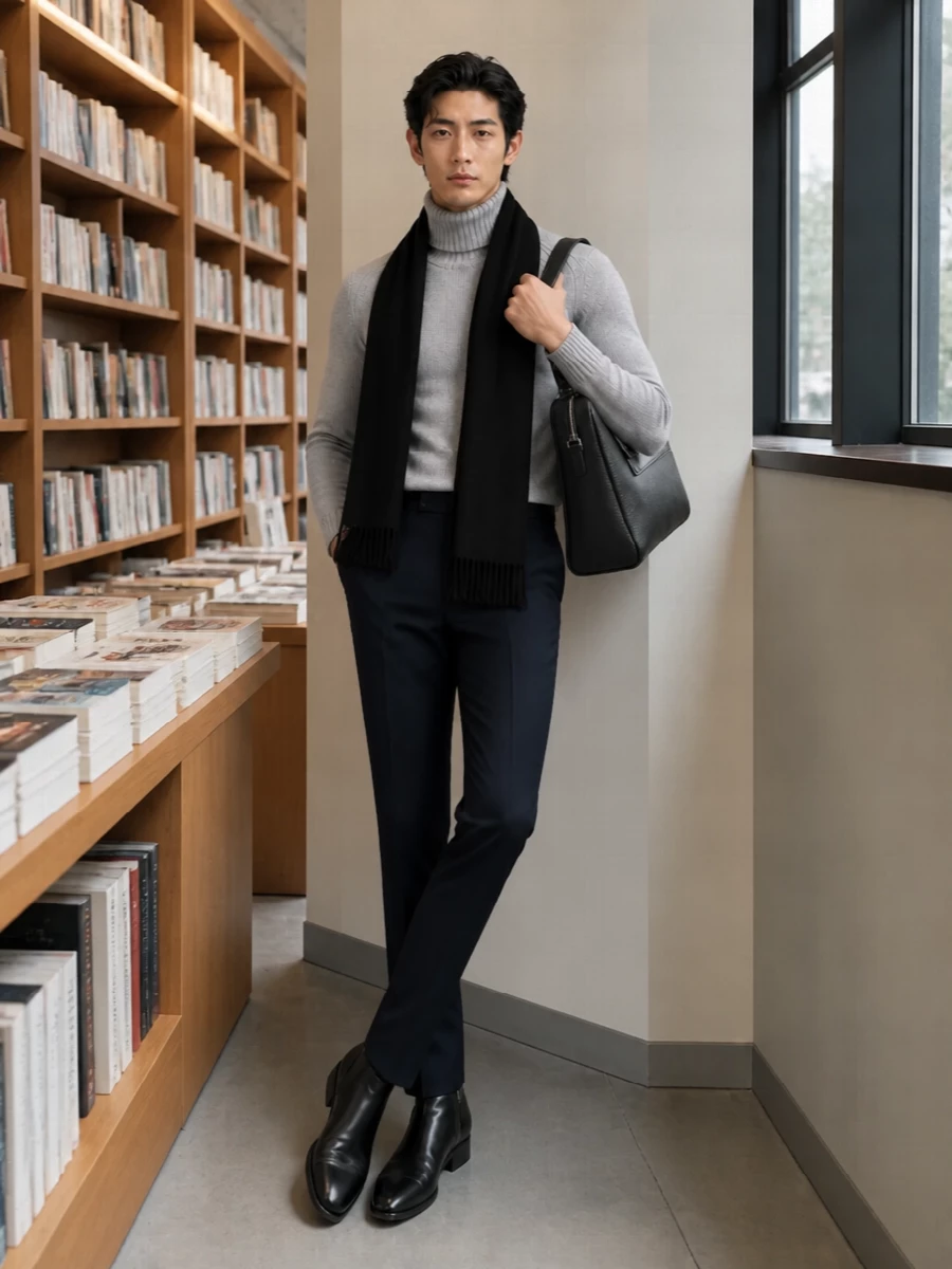 Tom ford grey turtleneck navy trousers outfit