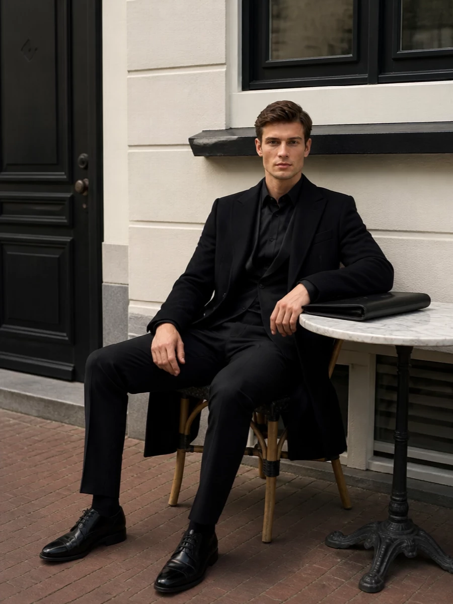 Dolce gabbana black wool suit long coat