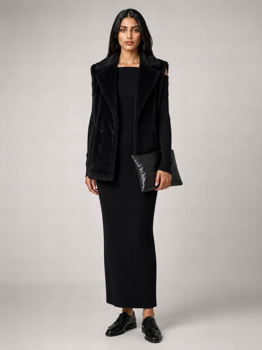 Max Mara Alpaca Wool Silk Oversized Double-Breasted Teddy Vest