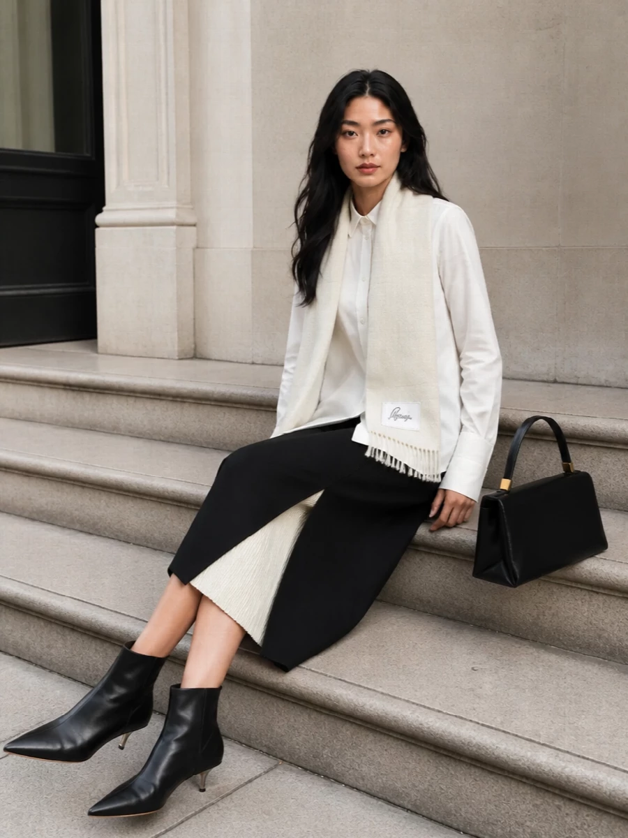 Marni black midi skirt ivory shirt outfit
