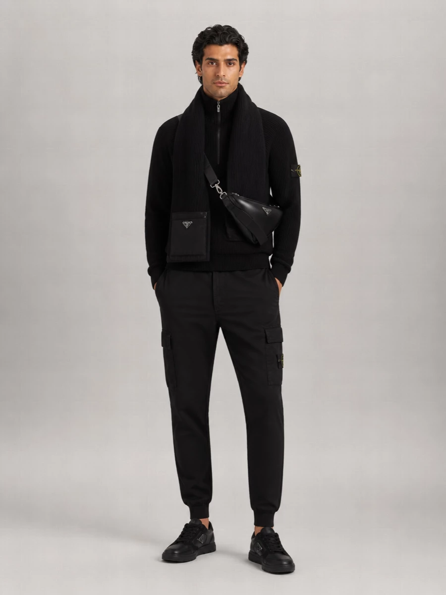 Stone Island Wool Ribbed Zip-Neck Jumper
