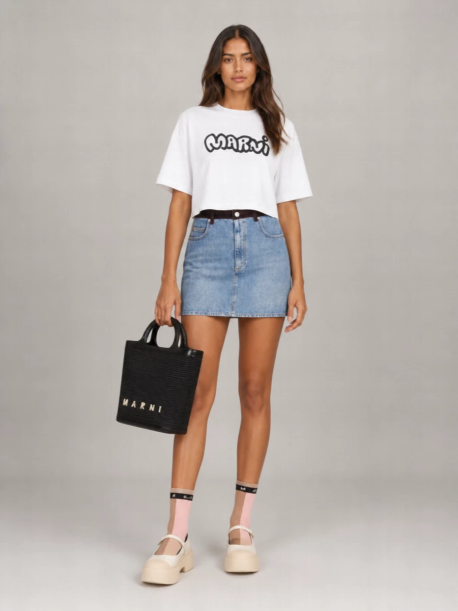 Marni Cropped Cotton Logo T-Shirt