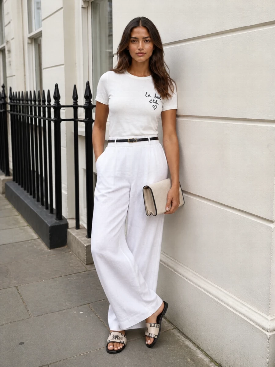Max mara white wide leg trousers french tee