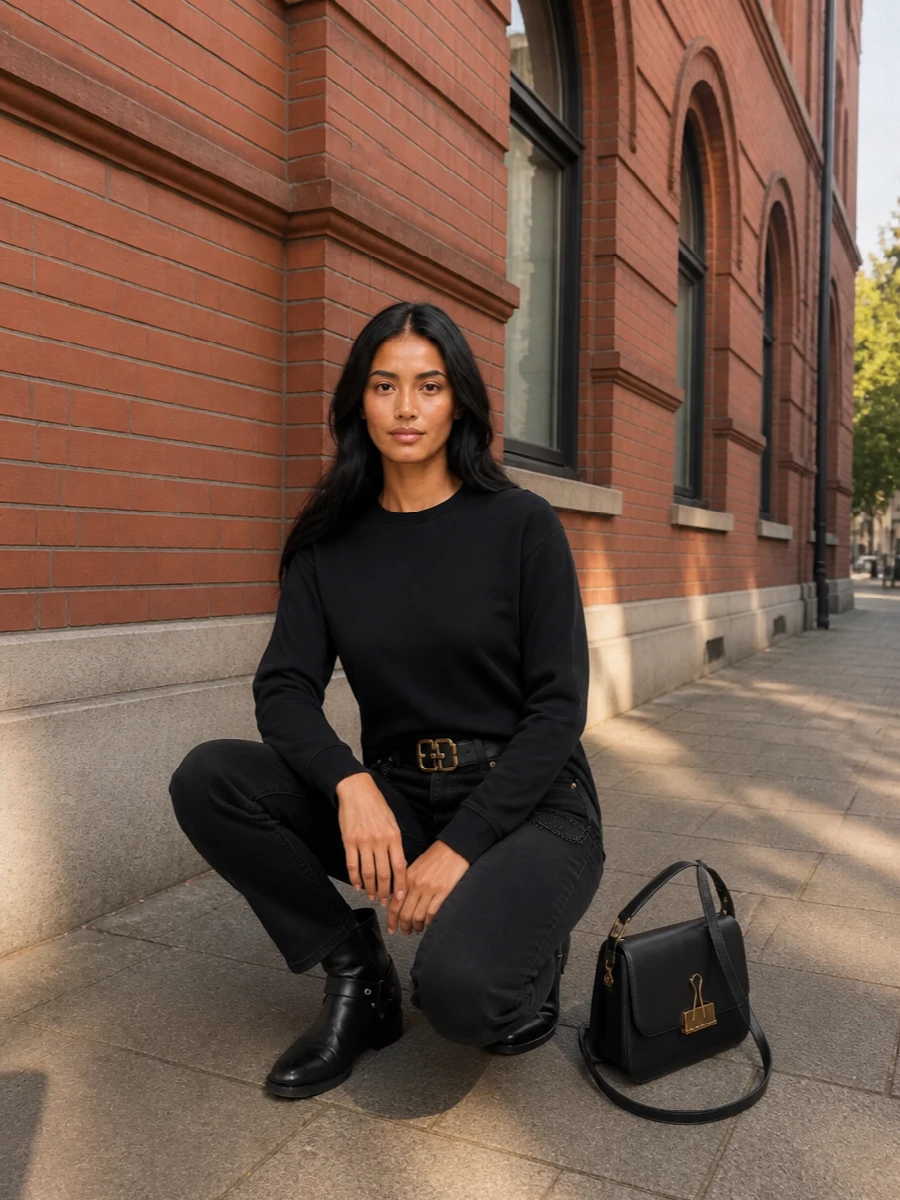 Darkpark black jeans sweatshirt biker boots