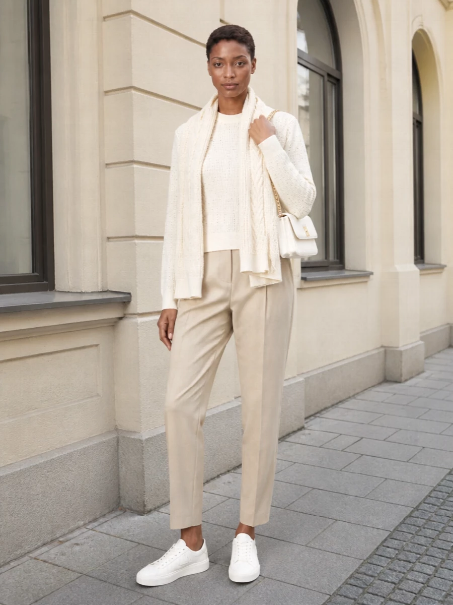 Golden goose ivory sweater beige tailored trousers