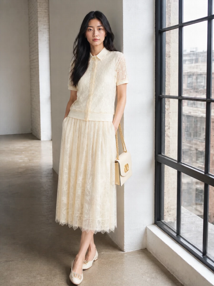 Fabiana filippi lace top buttercream midi skirt