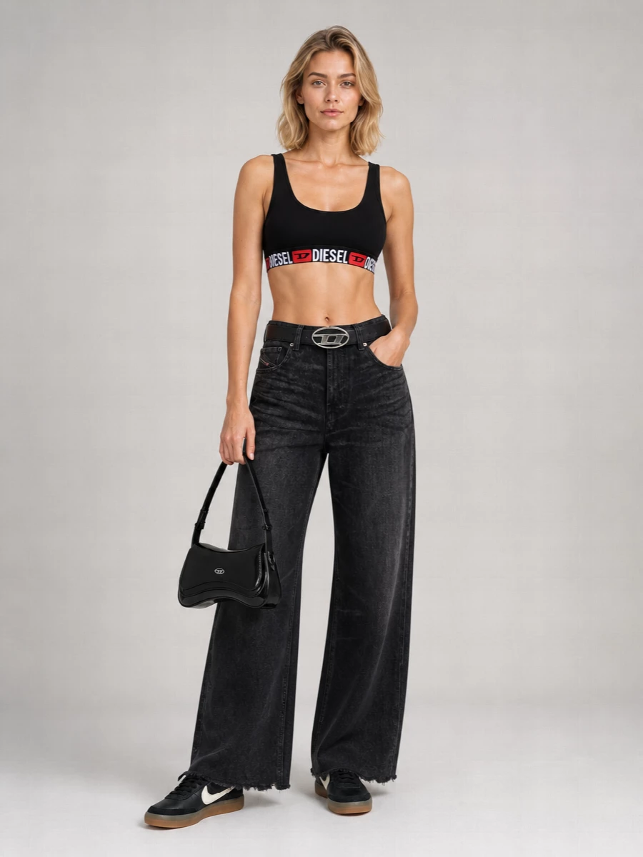 Diesel Logo Elastic Ribbed Cotton Bra
