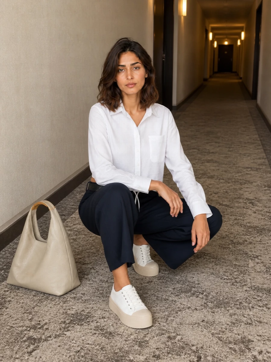 Marni navy cropped trouser white shirt outfit
