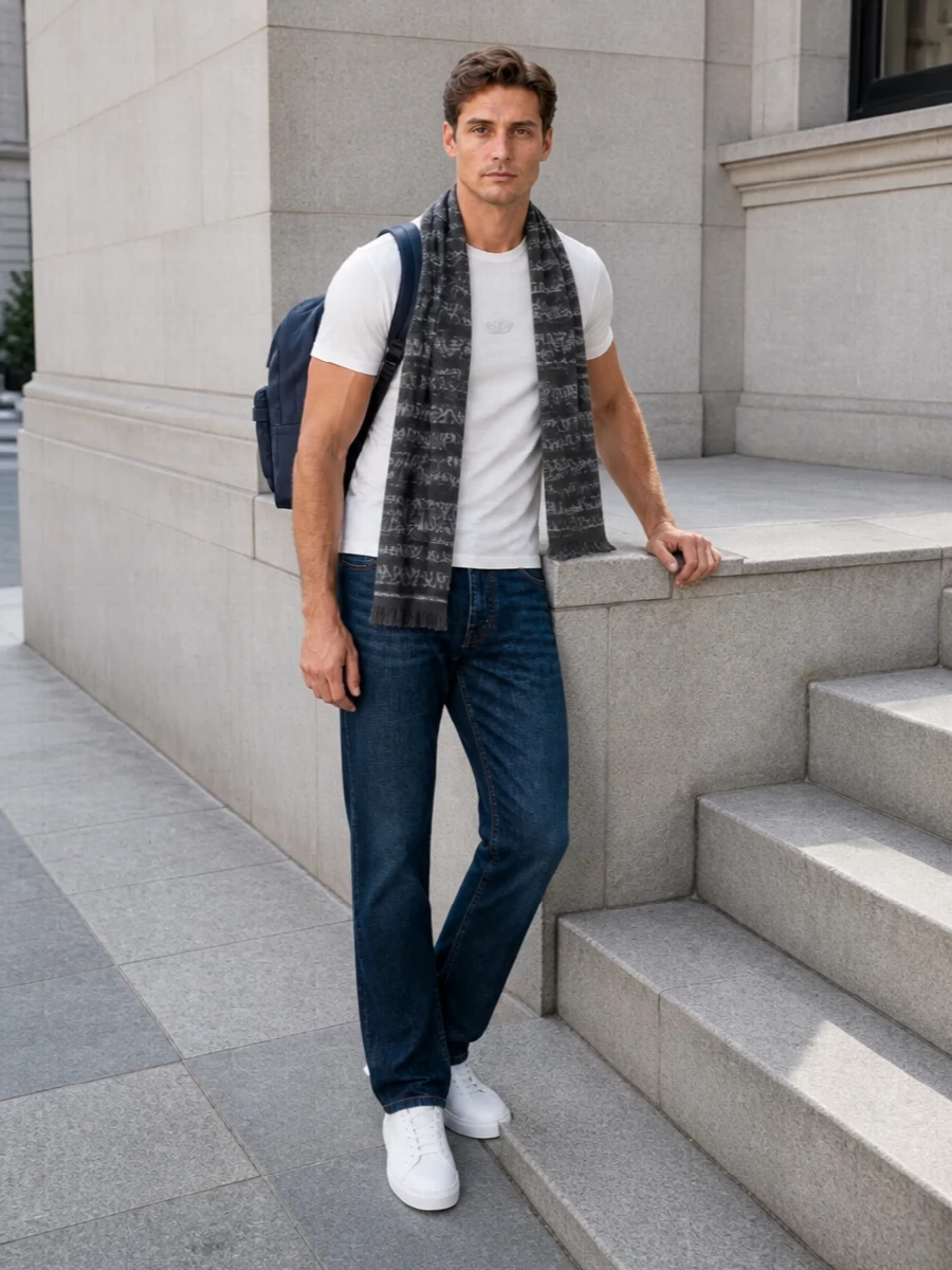 Emporio armani white tee dark denim sneakers