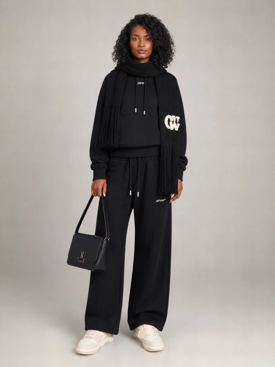 Off-White Cotton Flared Wide-Leg Joggers