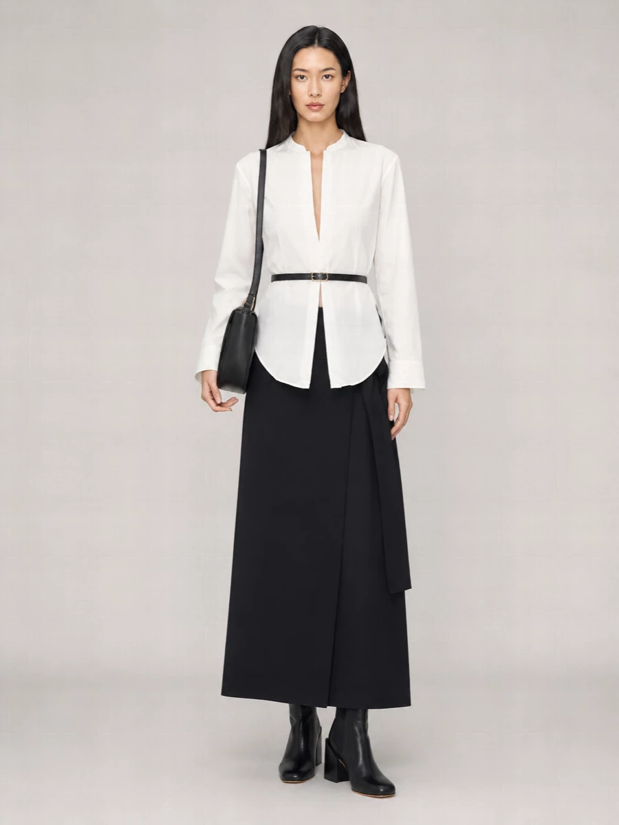 Studio Nicholson Belted Pleated Midi Wrap Skirt