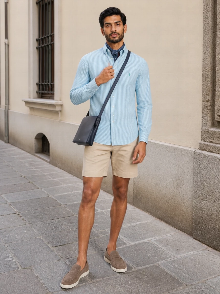 Polo ralph lauren striped shirt stone shorts