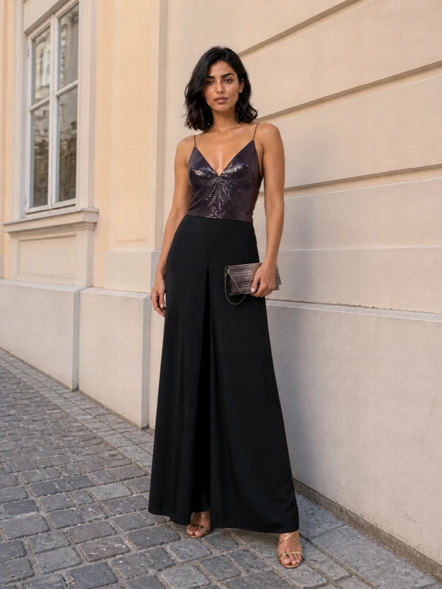 Alberta ferretti sequin camisole black evening skirt