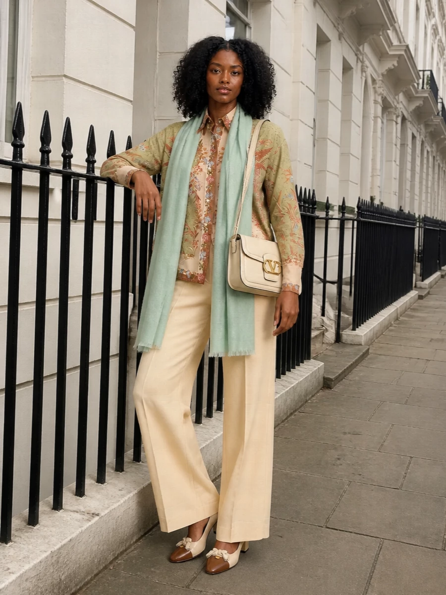 Zimmermann printed shirt wide leg trousers outfit