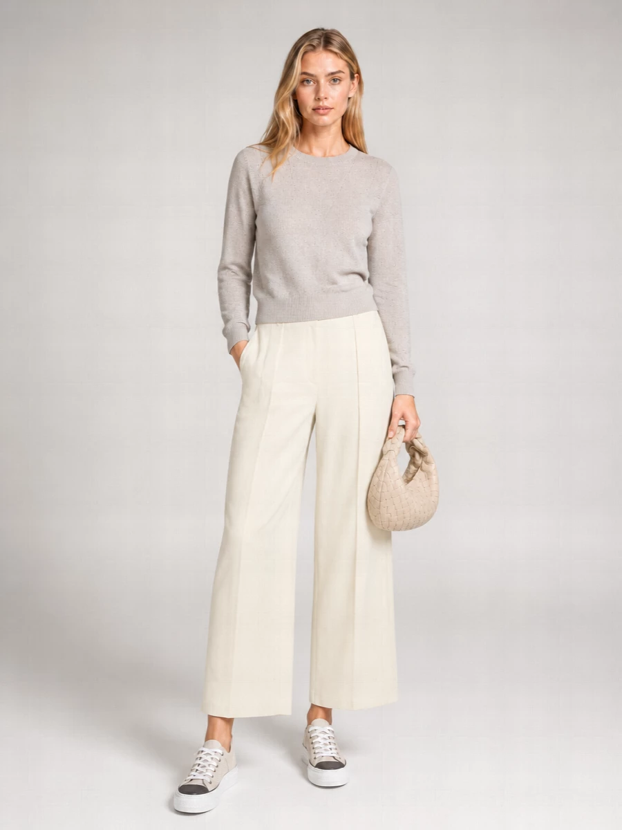 Brunello Cucinelli Linen Round Neck Sequin Long-Sleeve Jumper