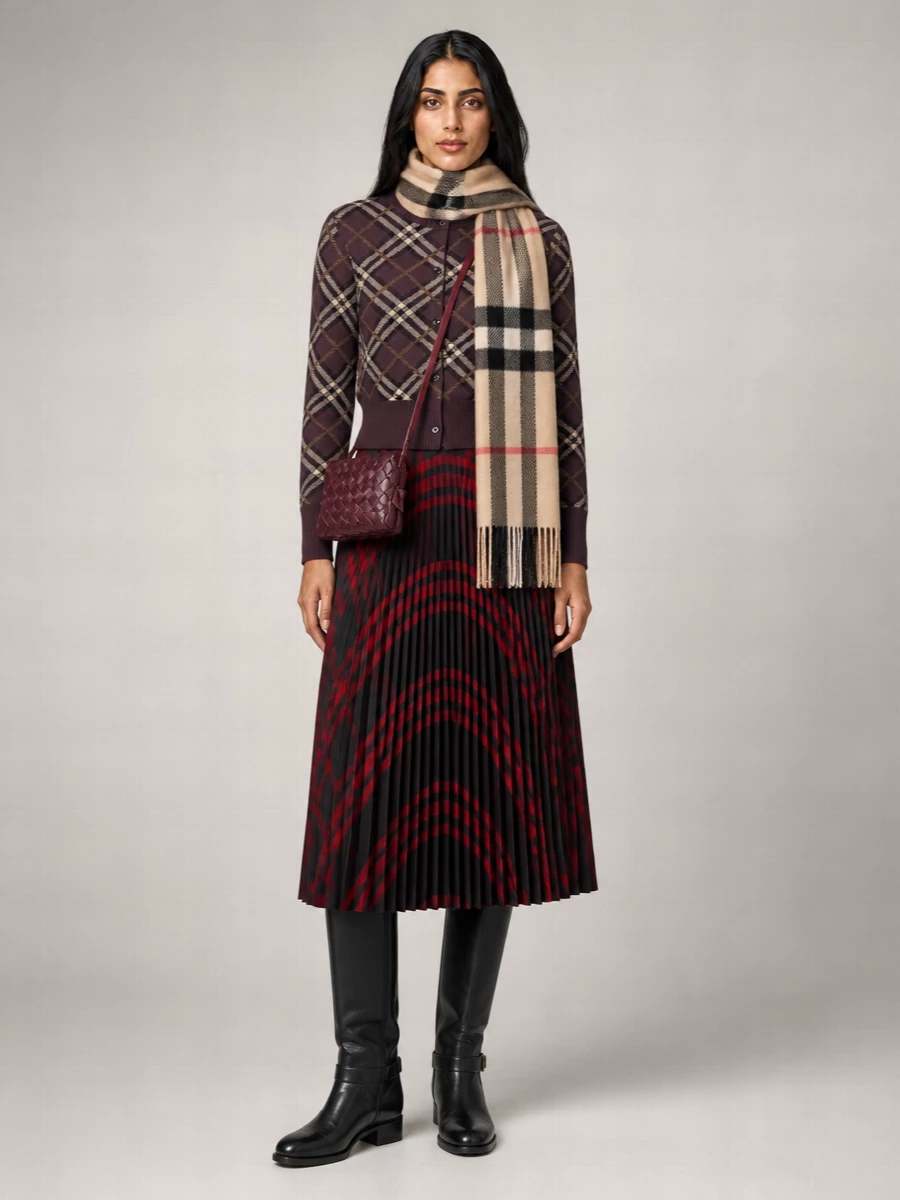 Burberry Checked Pleated Wrap Skirt