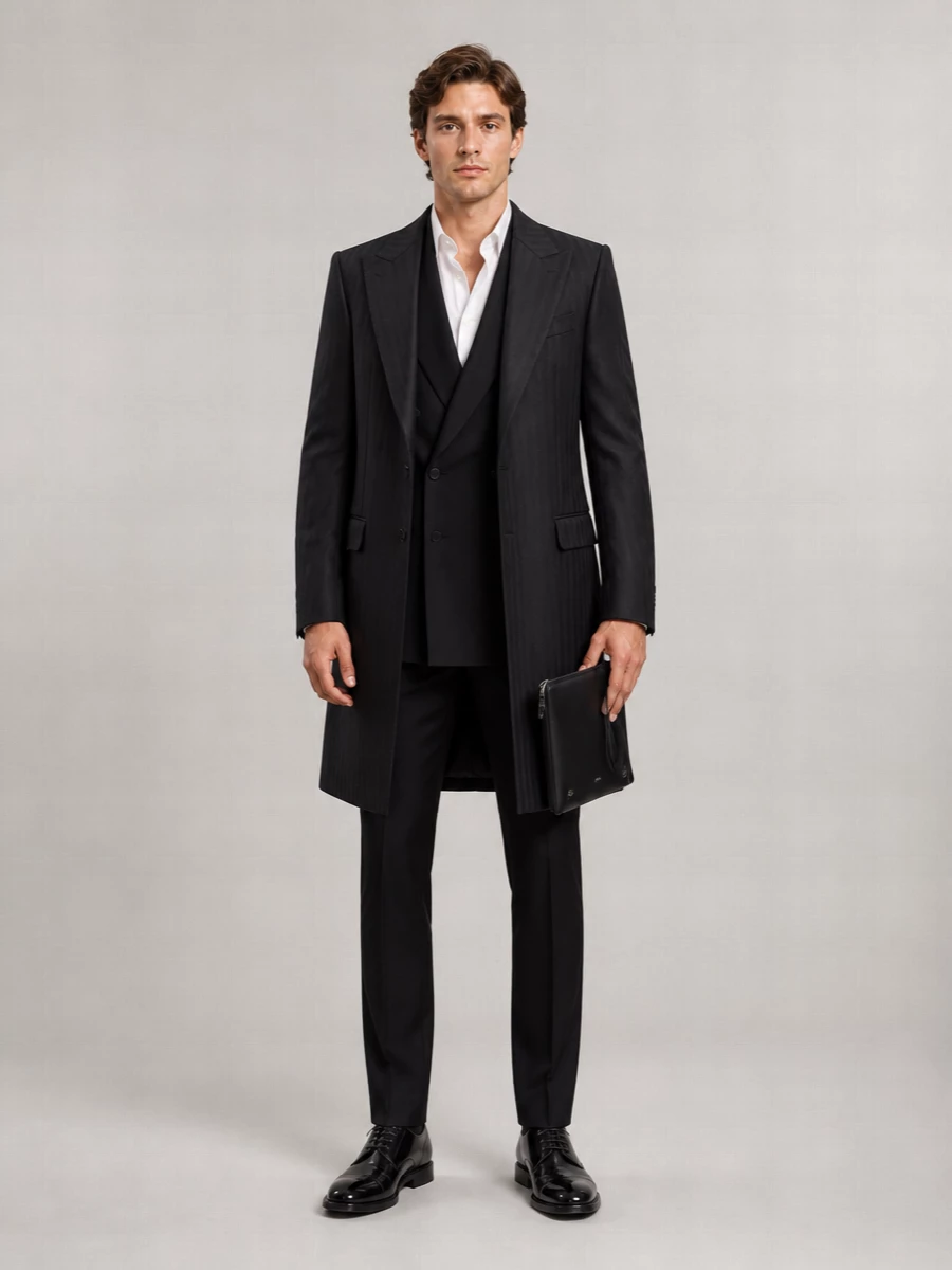 Dolce&Gabbana Wool Silk Striped Single Breasted Coat
