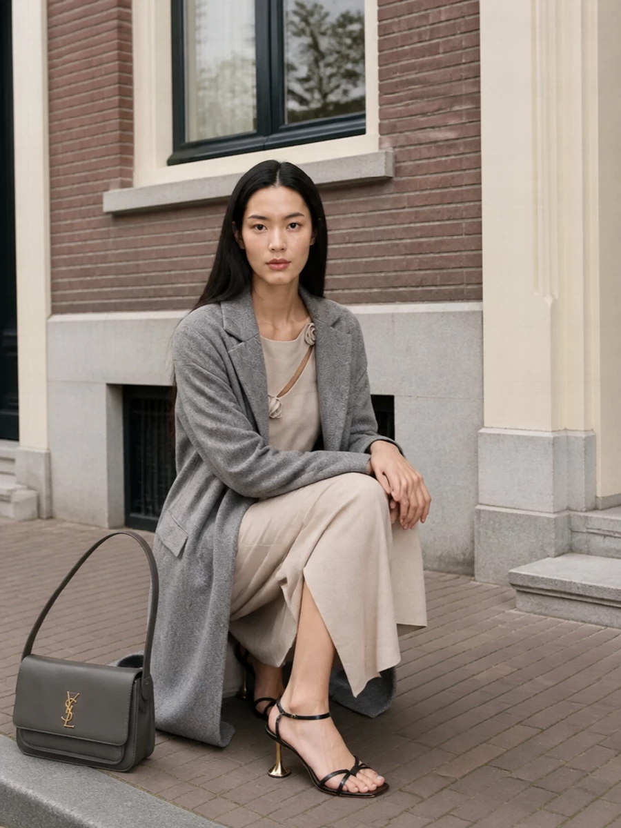 Coperni coat asymmetric maxi dress evening outfit
