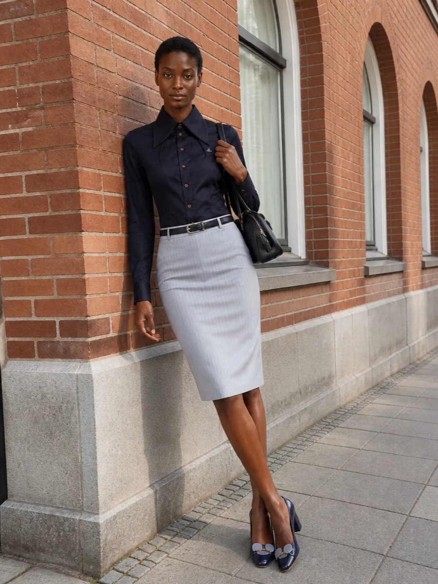Vivienne westwood shirt pinstripe pencil skirt outfit
