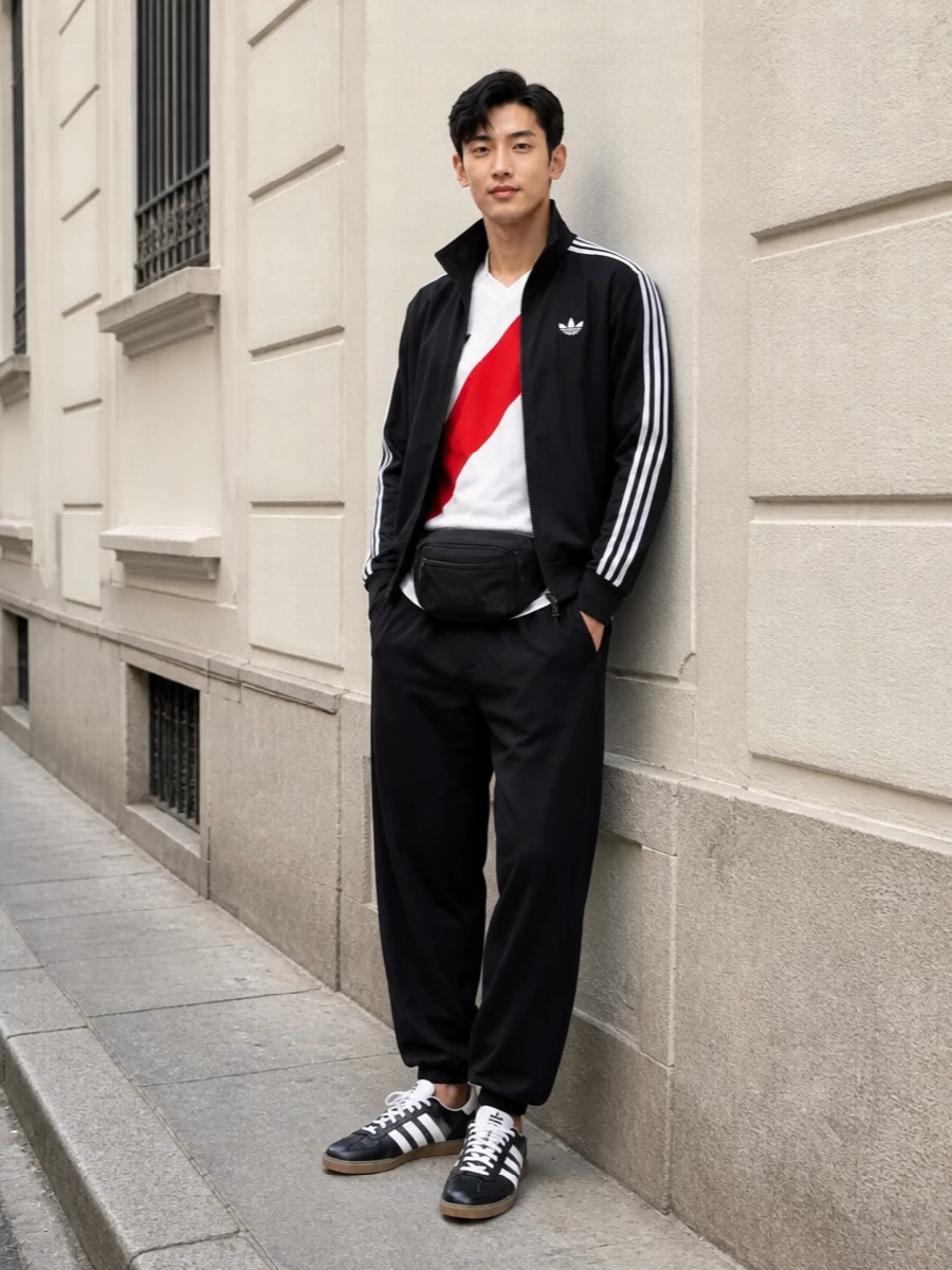 Adidas track jacket terrace sneakers outfit