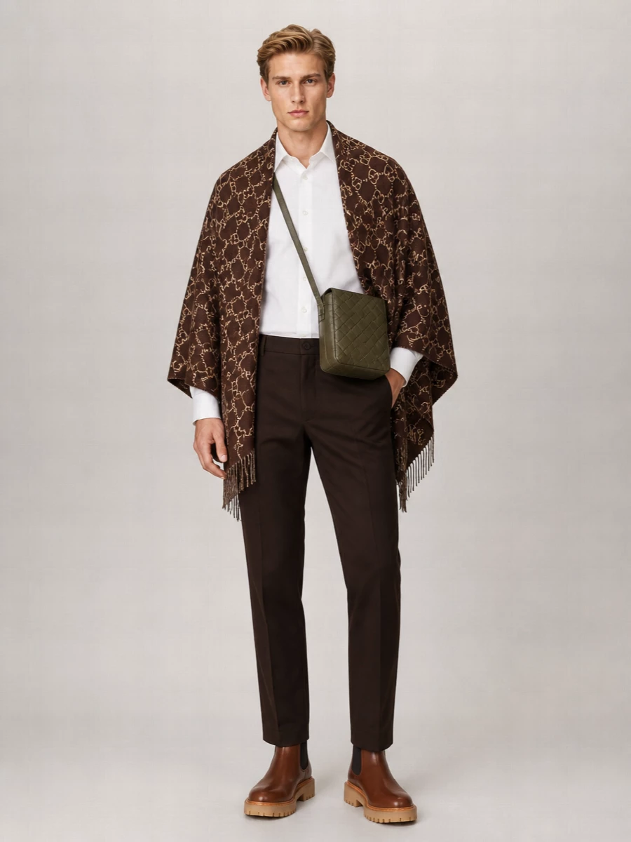 Gucci Wool Logo-Pattern Fringe Cape