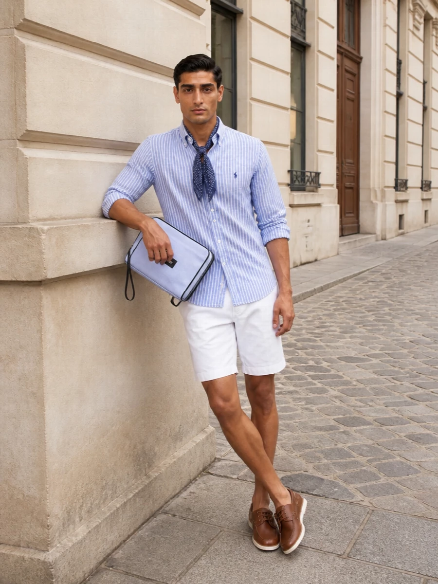 Polo ralph lauren striped shirt white shorts outfit